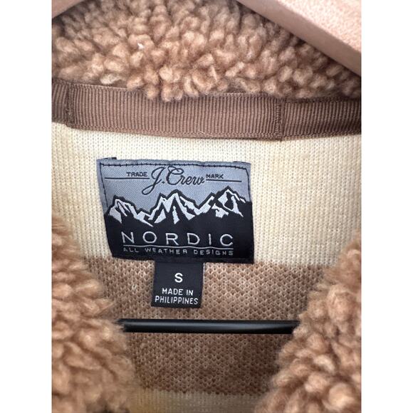 J.Crew Nordic Faux Sherpa Fleece Fair Isle Jacket in Cream & Tan - S - Picture 3 of 8